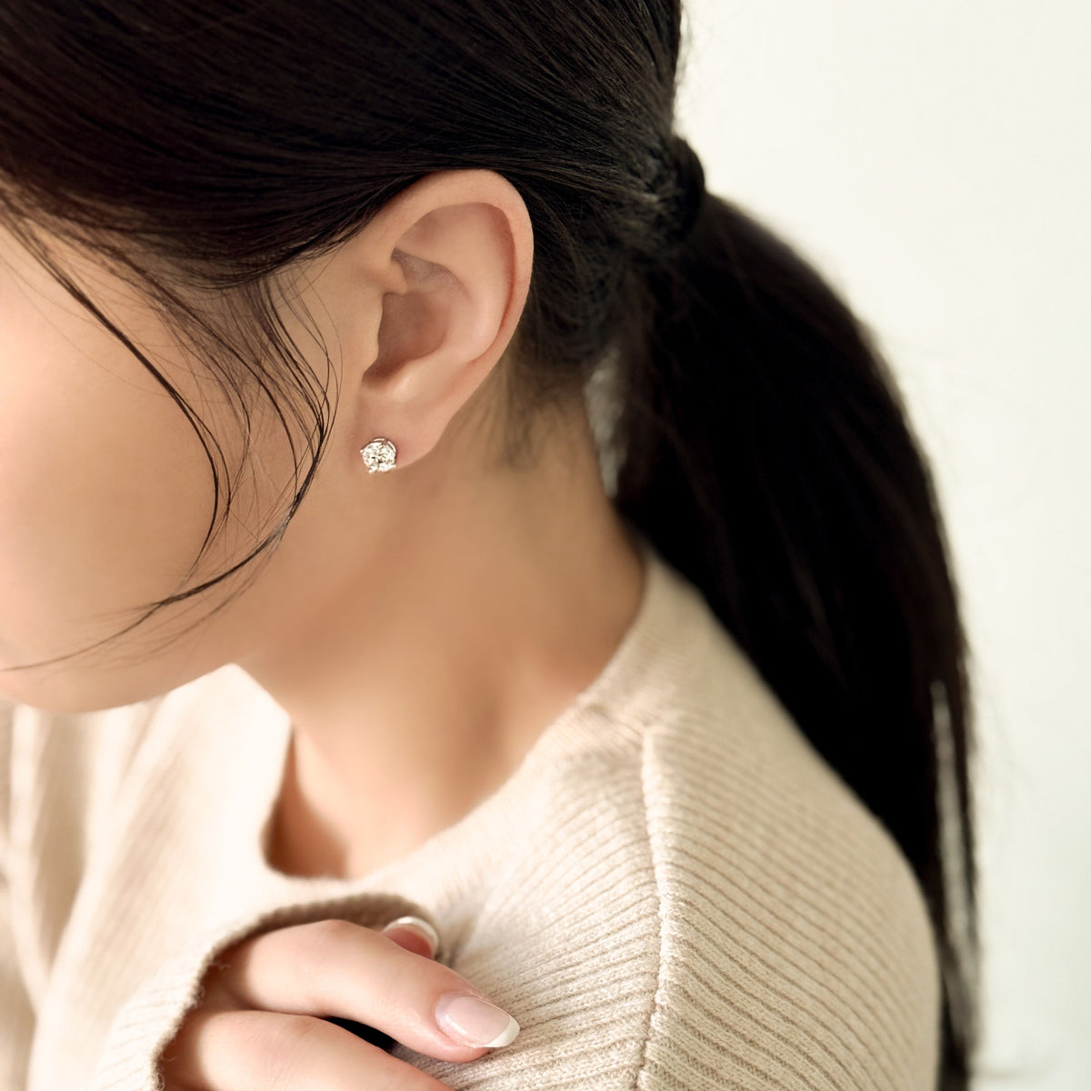 4프롱 랩그로운 다이아몬드 스터드 귀걸이