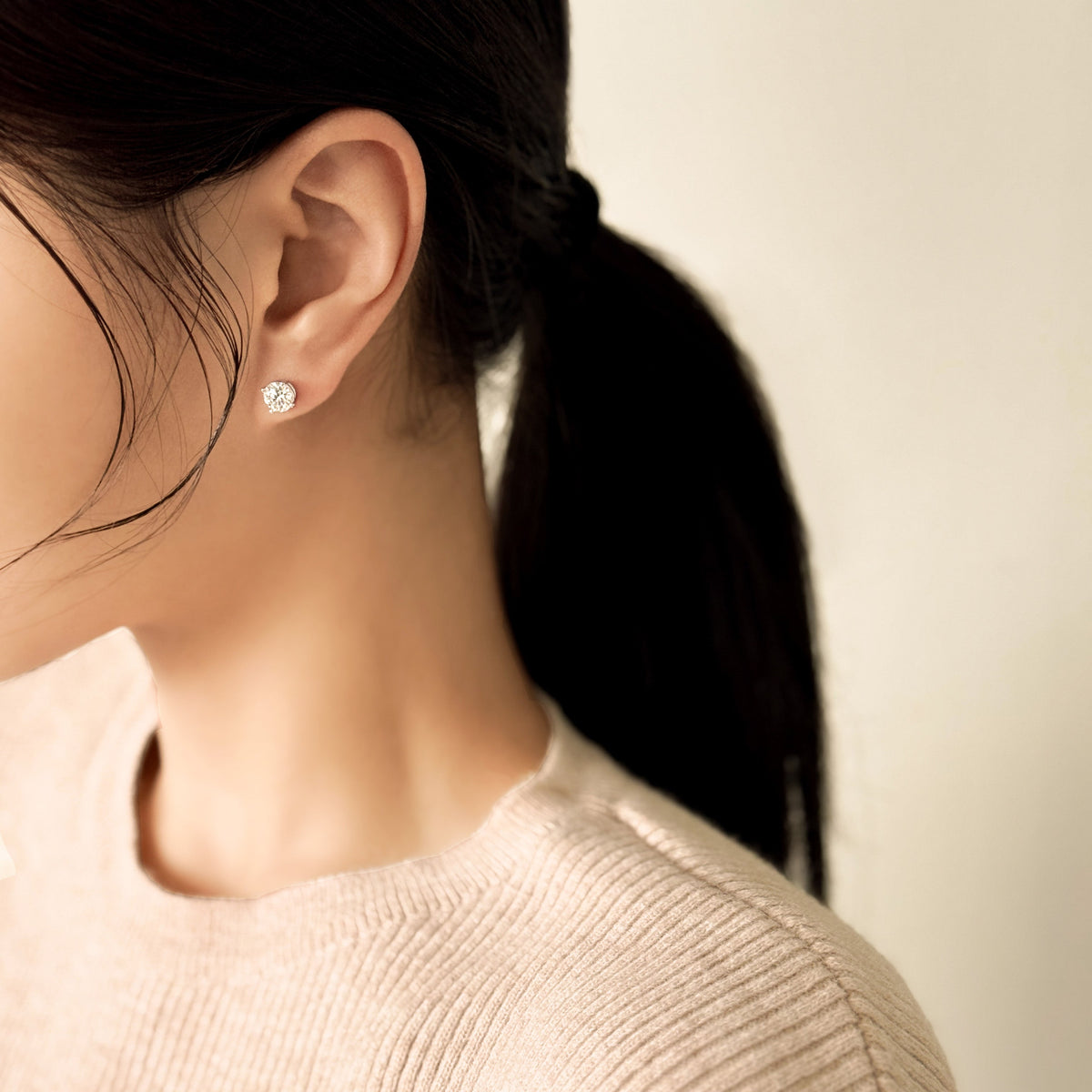 4프롱 랩그로운 다이아몬드 스터드 귀걸이