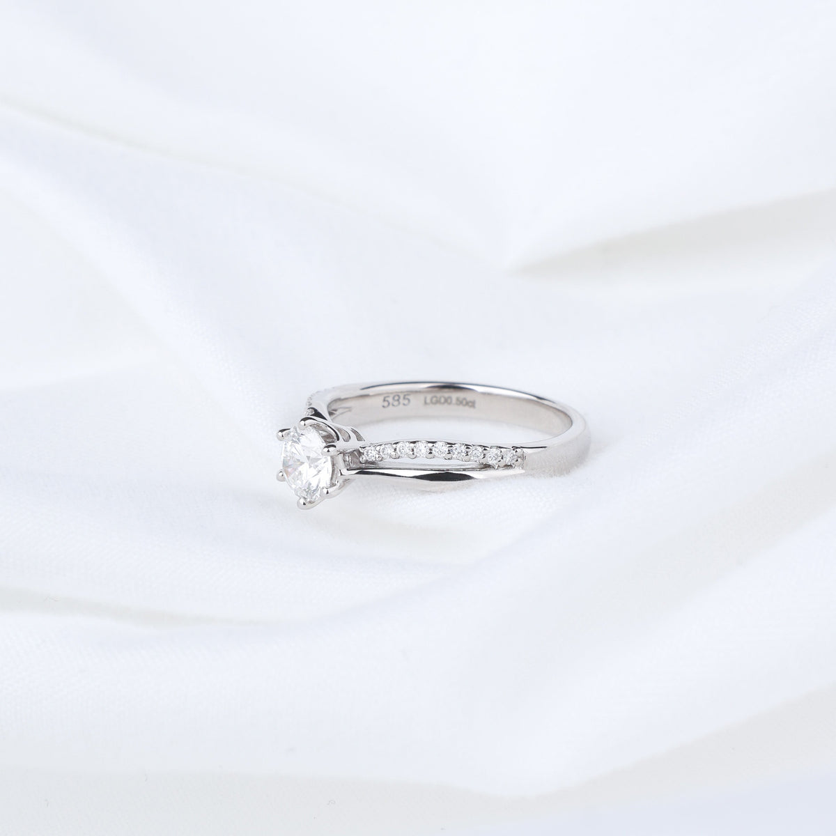 0.5ct 랩그로운 다이아몬드 스플릿 생크 파베 프로포즈 반지