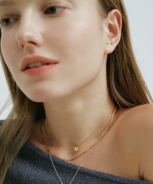 옐로우 골드 | 0.3ct Lab Grown Diamond Bezel Necklace, worn