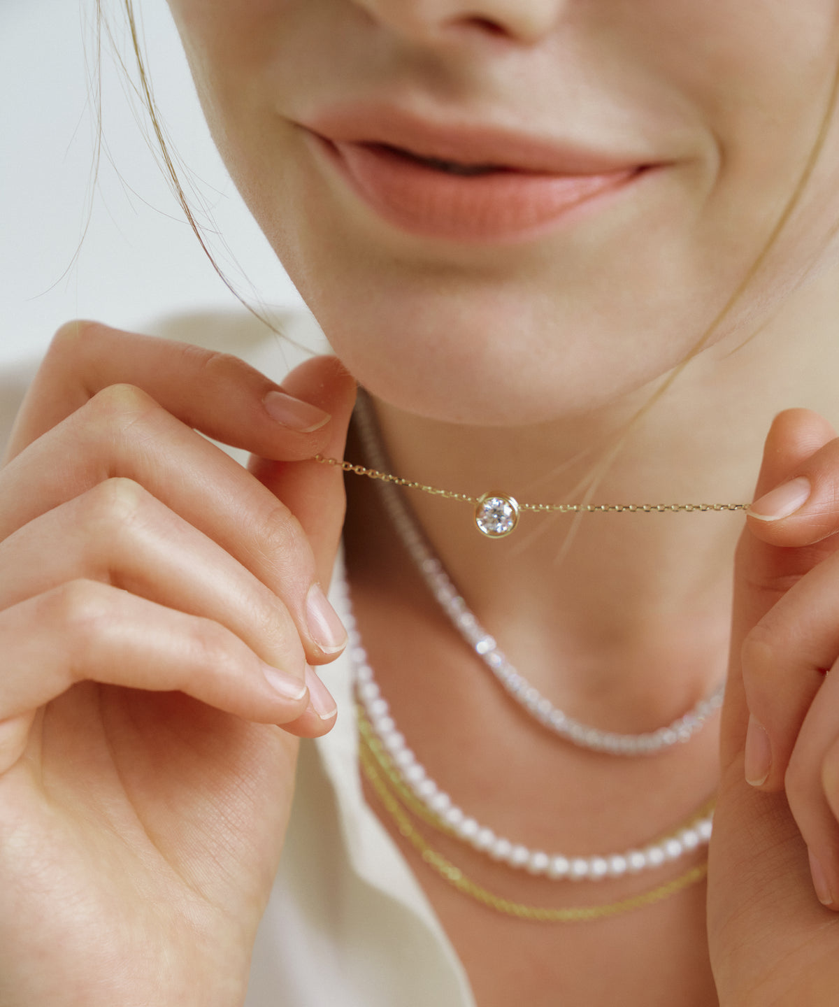 옐로우 골드 | 0.5ct Lab Grown Diamond Bezel Pavé Necklace, worn 3