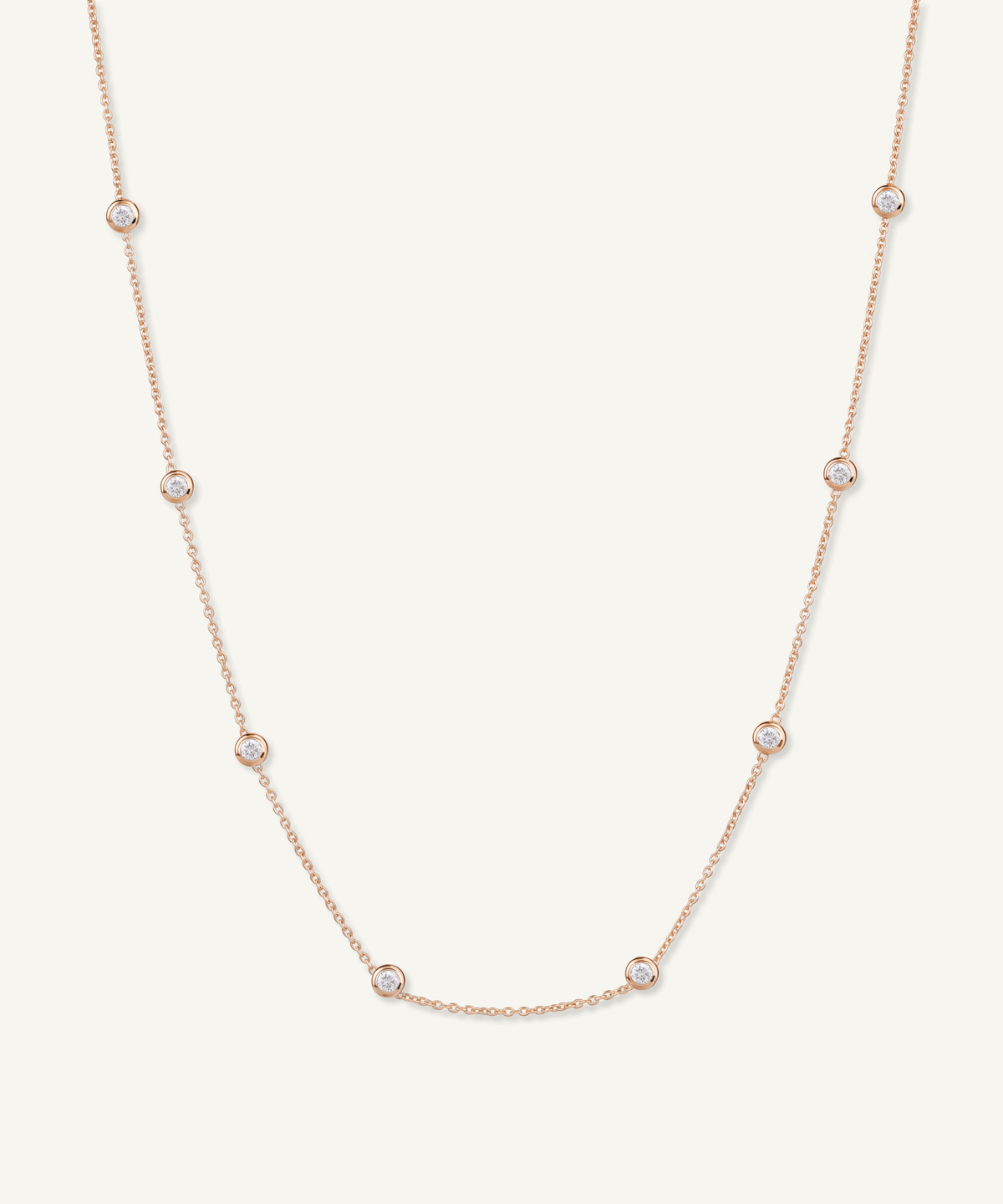 로즈 골드 | Lab Grown Diamond Bezel Station Necklace, 8 Stones