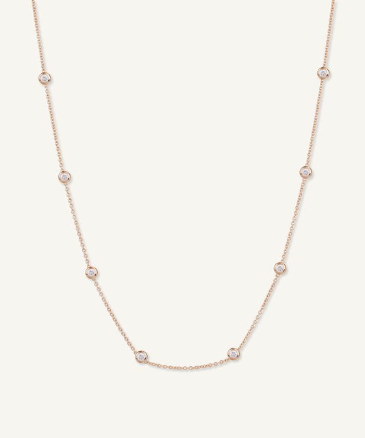 로즈 골드 | Lab Grown Diamond Bezel Station Necklace, 8 Stones
