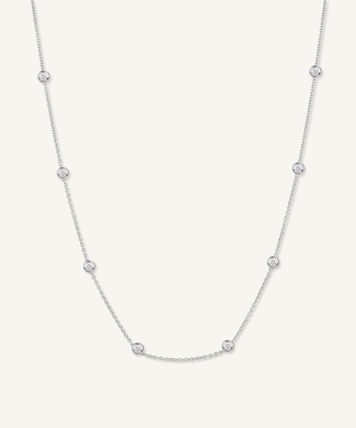 화이트 골드 | Lab Grown Diamond Bezel Station Necklace, 8 Stones