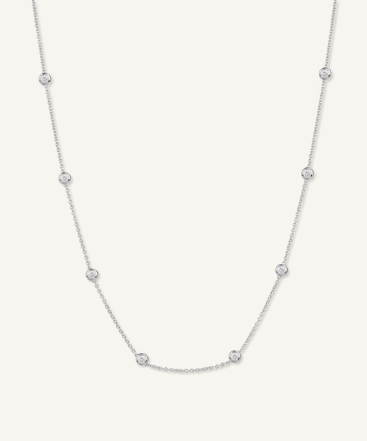 화이트 골드 | Lab Grown Diamond Bezel Station Necklace, 8 Stones