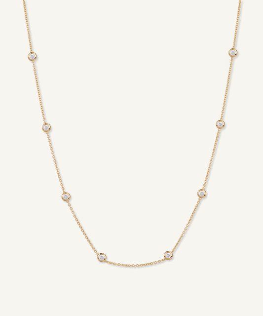 옐로우 골드 | Lab Grown Diamond Bezel Station Necklace, 8 Stones
