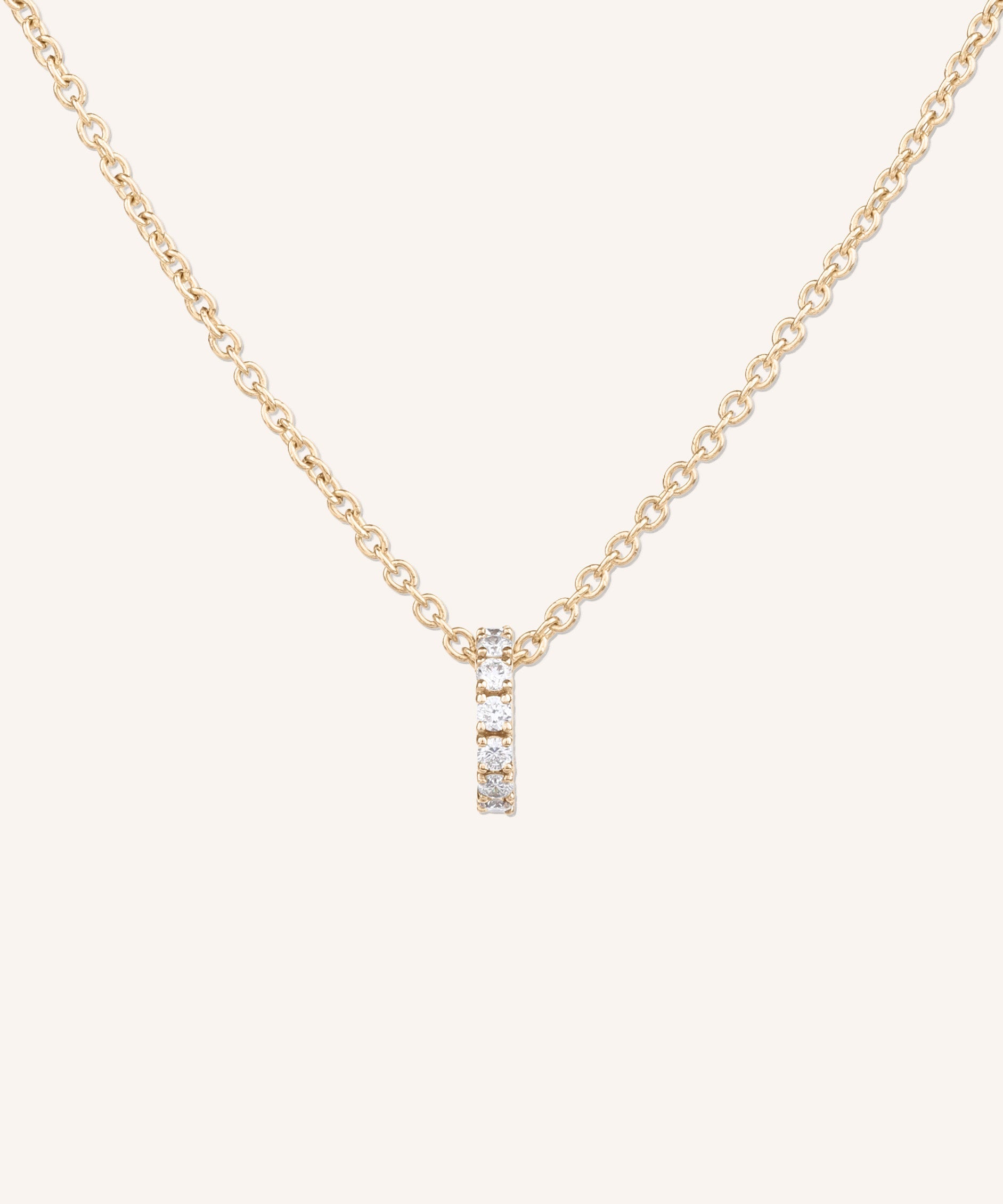 Eternity Diamond Necklace in yellow gold, a row of hand-set lab grown diamonds on a 1.5mm cable chain