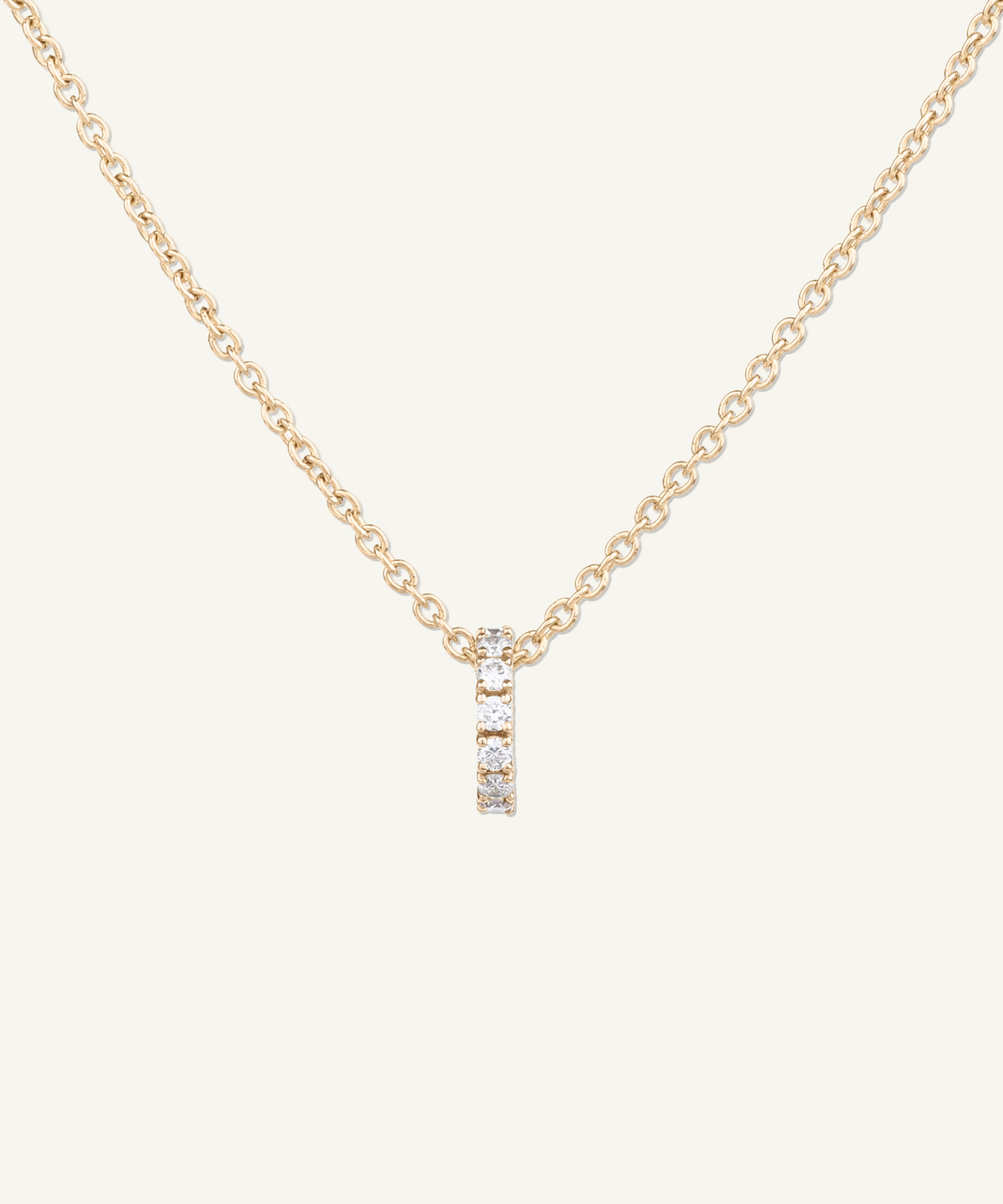 옐로우 골드 | shot 1 | Eternity Diamond Necklace in yellow gold, a row of hand-set lab grown diamonds on a 1.5mm cable chain