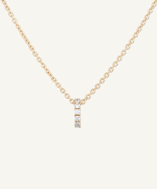 옐로우 골드 | shot 1 | Eternity Diamond Necklace in yellow gold, a row of hand-set lab grown diamonds on a 1.5mm cable chain