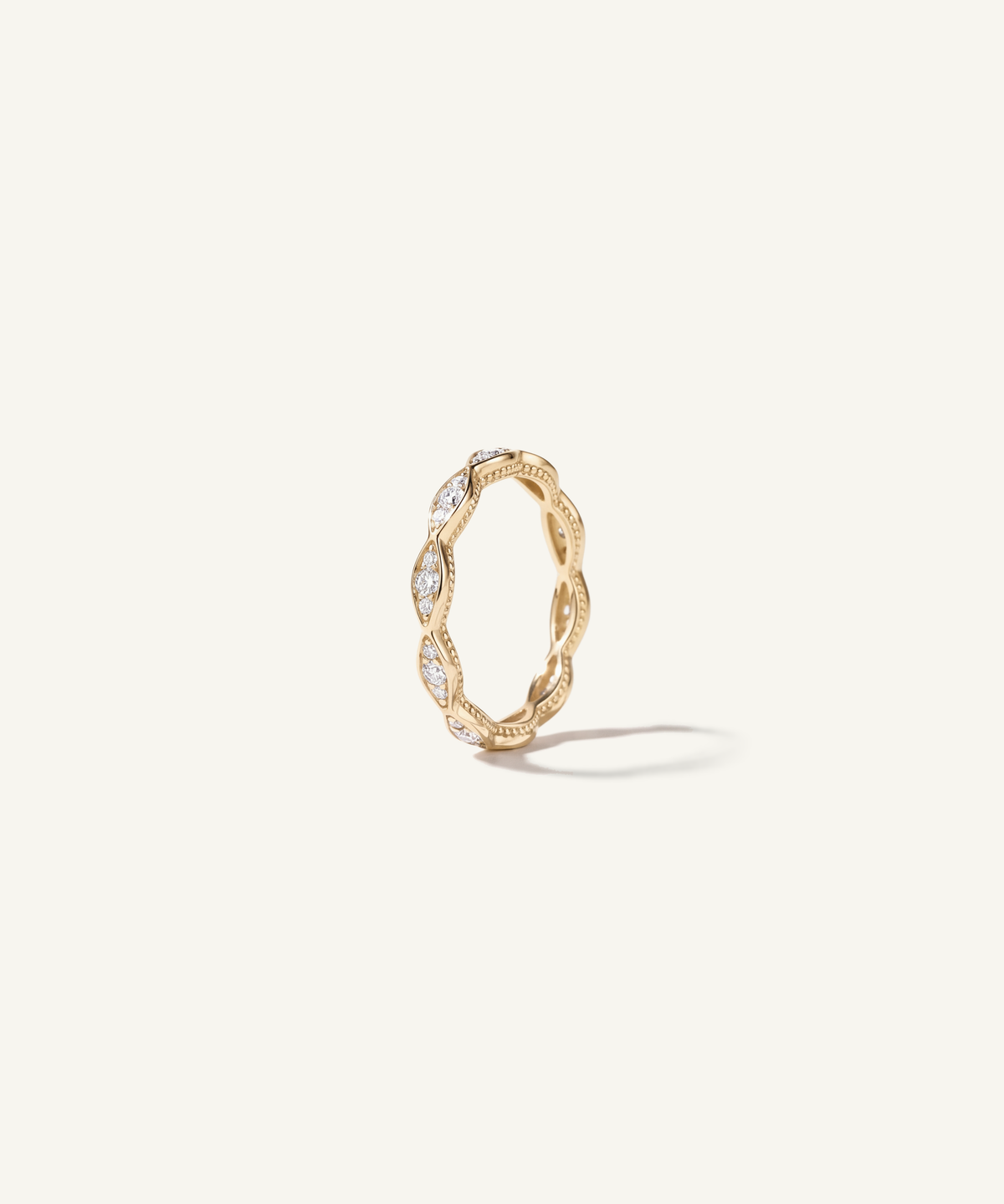 옐로우 골드 | standing | Milgrain marquise eternity band standing upright