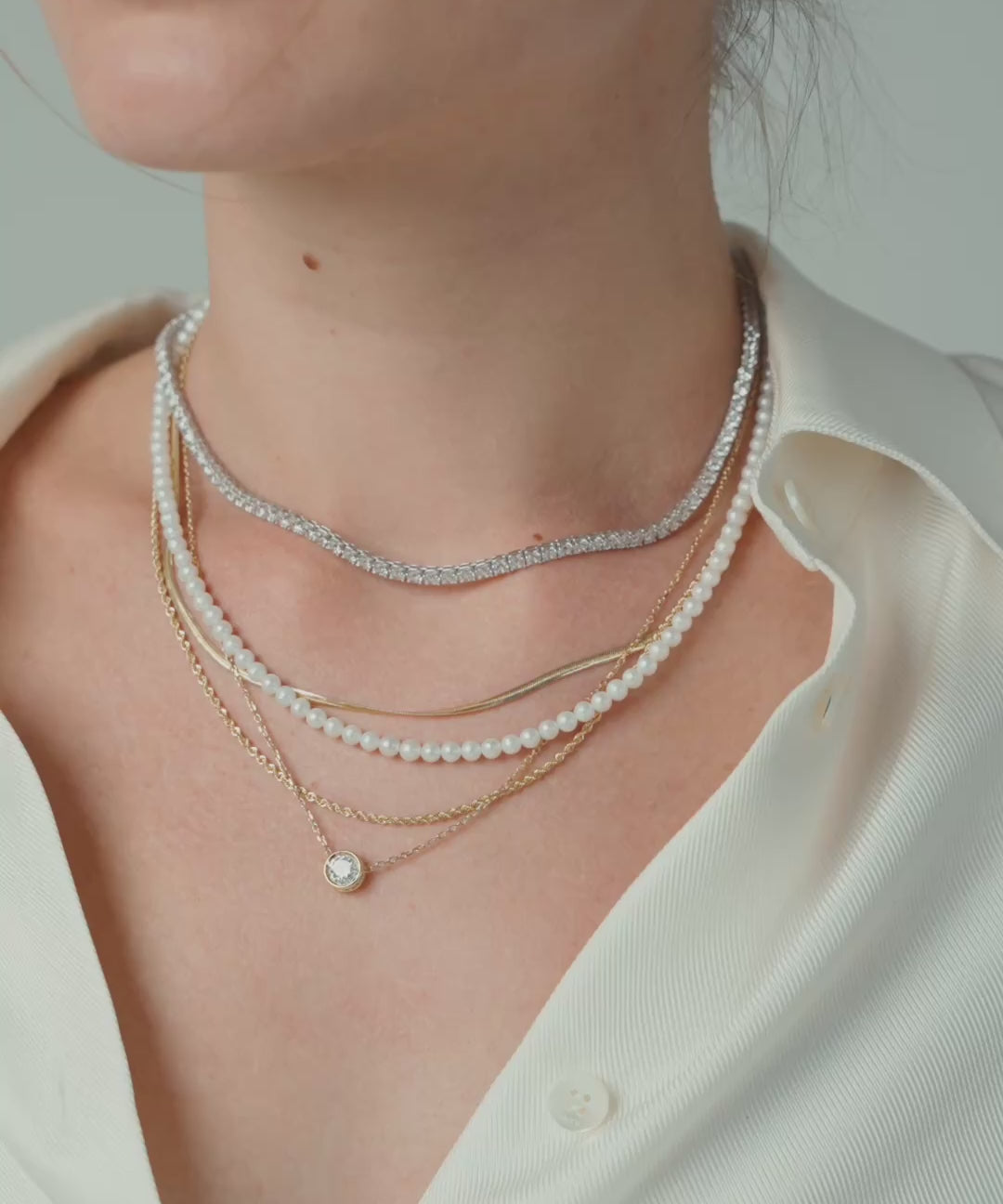 화이트 골드 | Lab Grown Diamond Tennis Necklace, 3mm, 영상